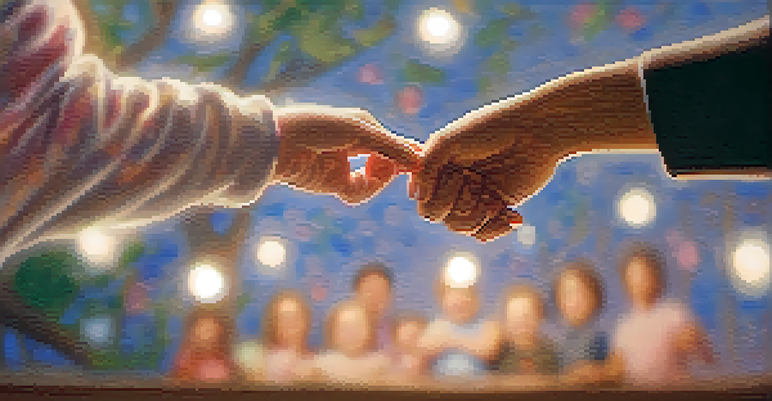 A close-up of a child's hand reaching for their parent's hand during a dance, highlighting a moment of connection.