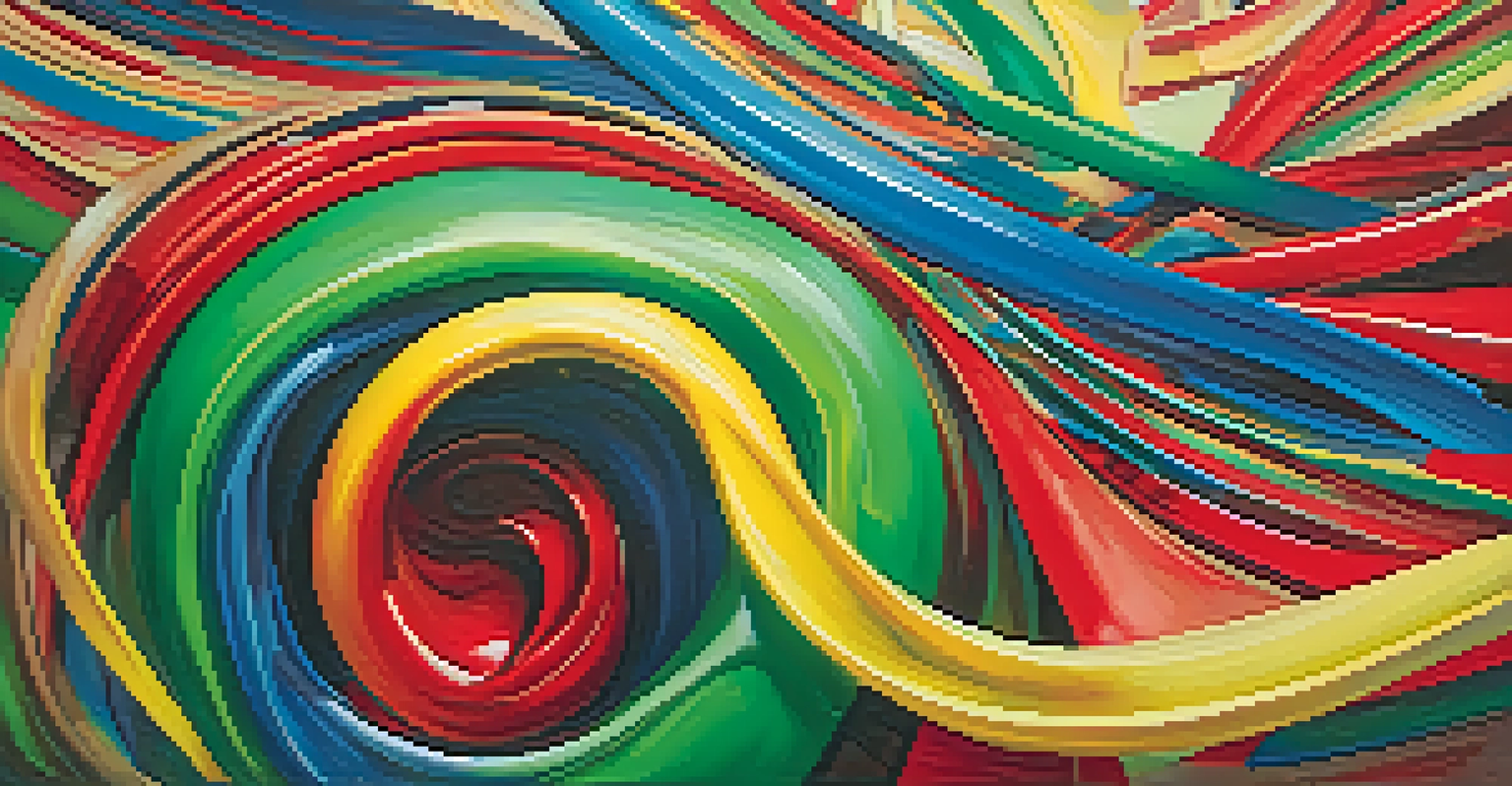 An abstract artwork with swirling colors and shapes representing different emotions.