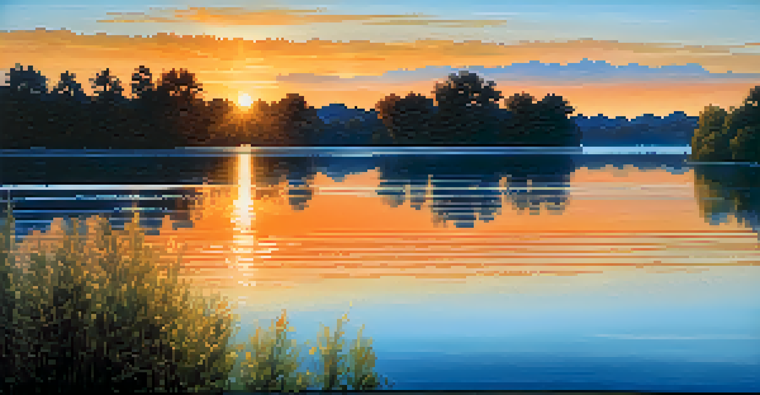 An Impressionist sunrise over a lake, with vibrant colors and visible brushstrokes creating movement.