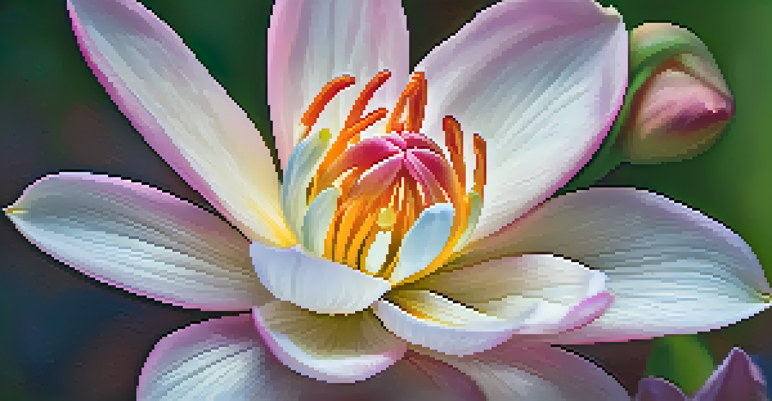 A close-up view of a vibrant flower in bloom, highlighting its delicate petals and textures against a softly blurred background.