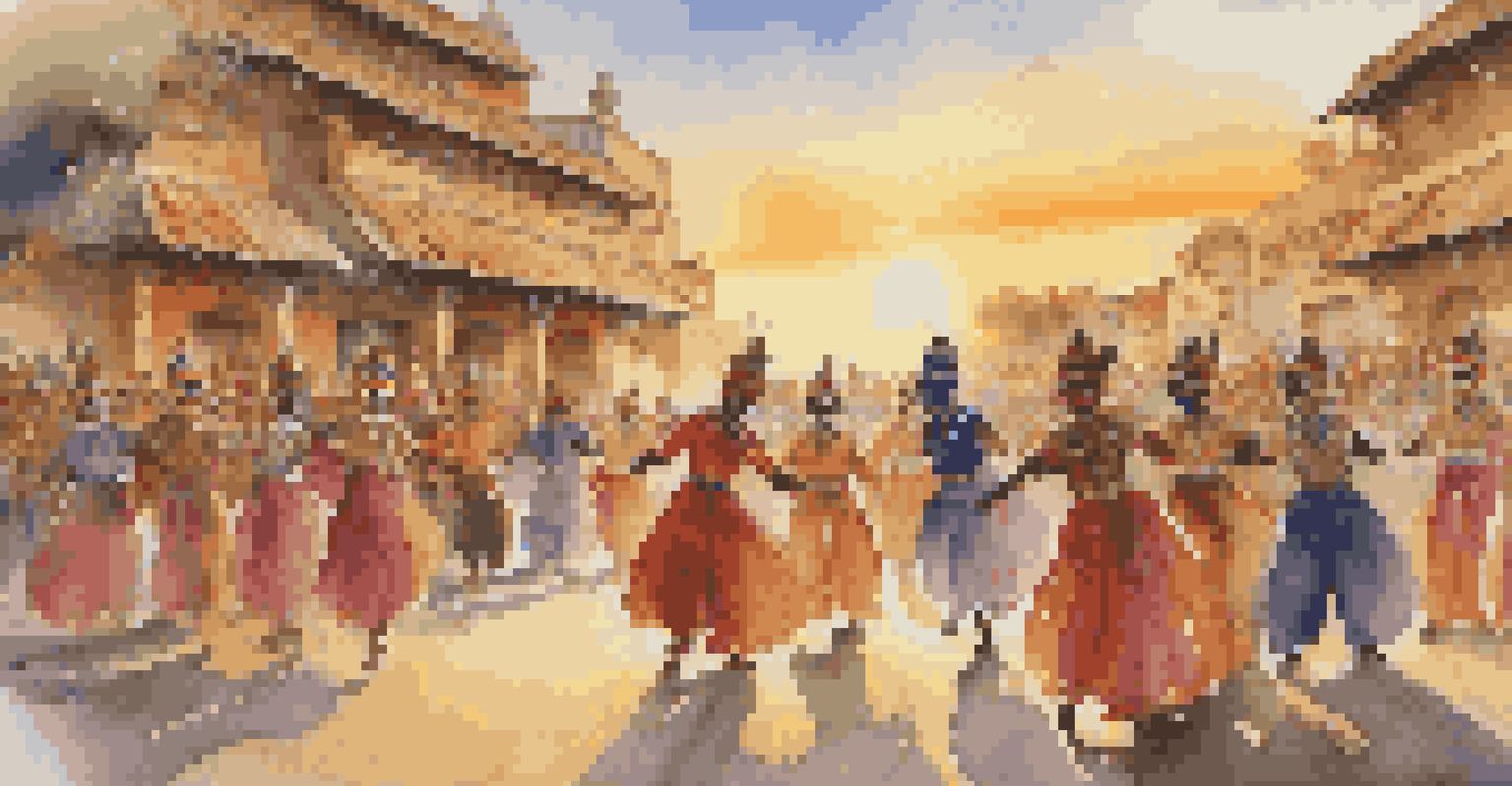 Outdoor performance of traditional dance with vibrant costumes and masks, capturing the essence of spirituality through motion.