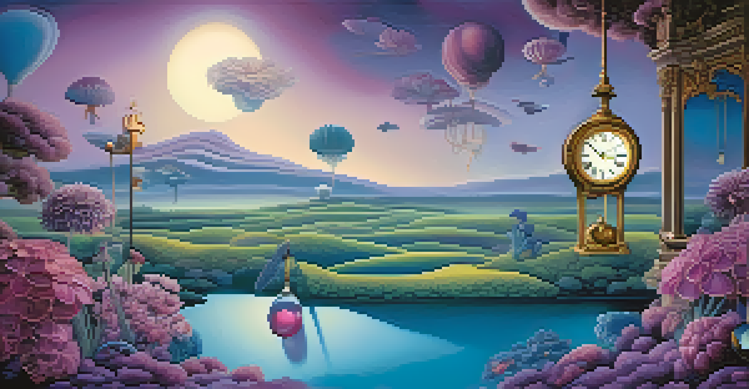 A surreal dreamlike landscape with floating objects and an ethereal atmosphere.