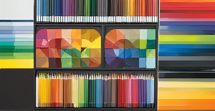 A colorful circular diagram showcasing a color wheel with various hues arranged in a harmonious design.