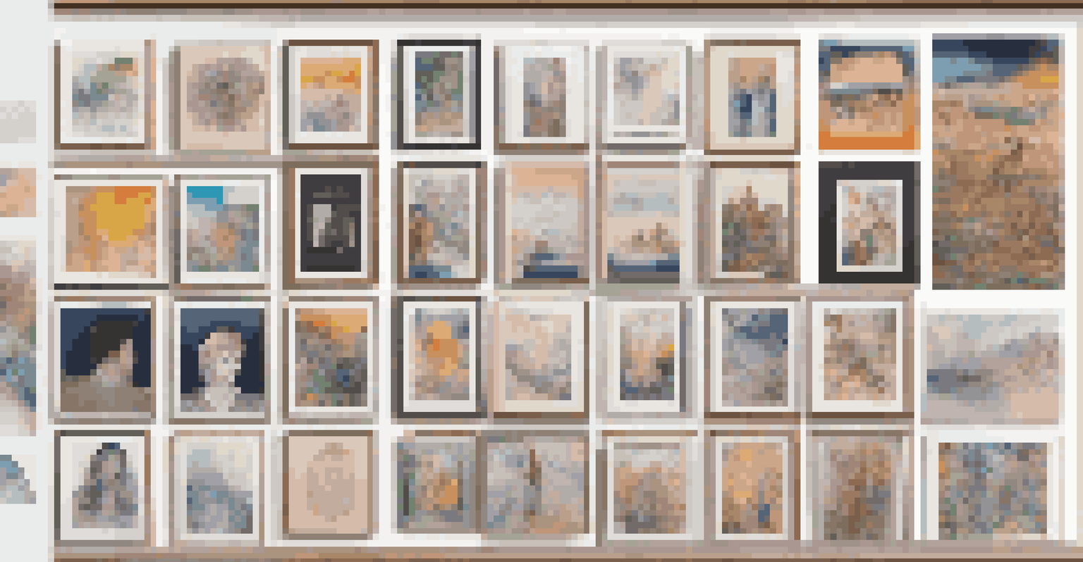 A digital exhibition showcasing a grid of diverse artworks with visible user interactions on a social media platform.