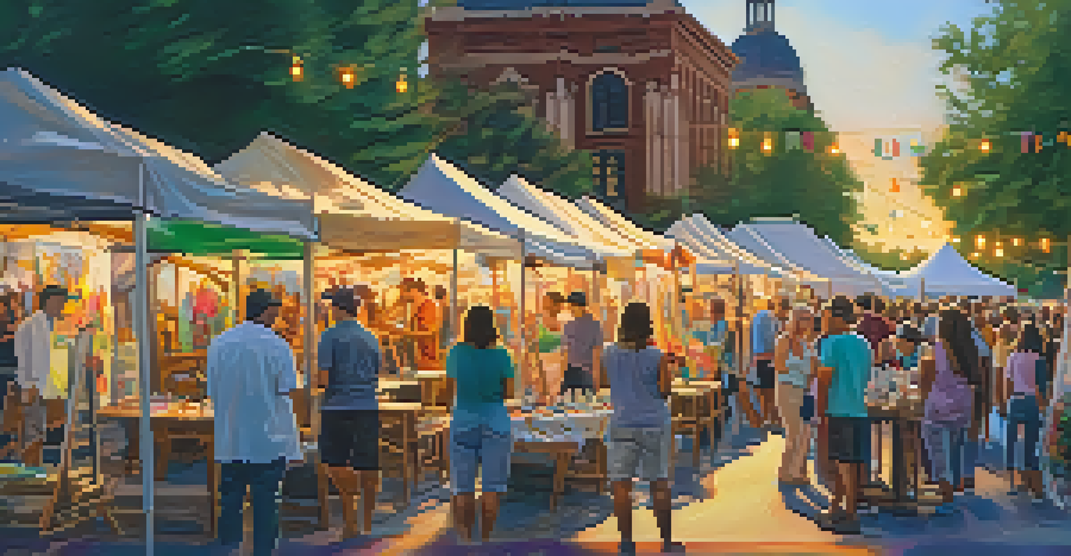 An outdoor art festival with artists displaying their work and visitors engaging with them.