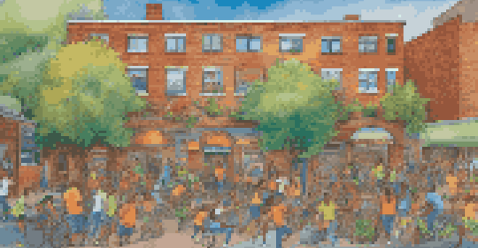 A colorful mural on a brick wall showing people engaged in healthy activities like exercising and gardening, emphasizing community health awareness.