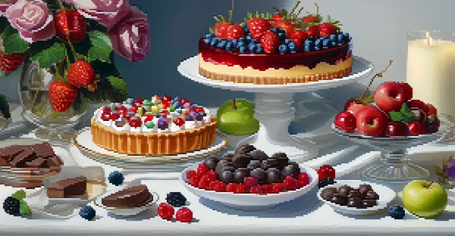 An assortment of seasonal desserts including berry tart, caramel apples, and peppermint treats on a white plate.