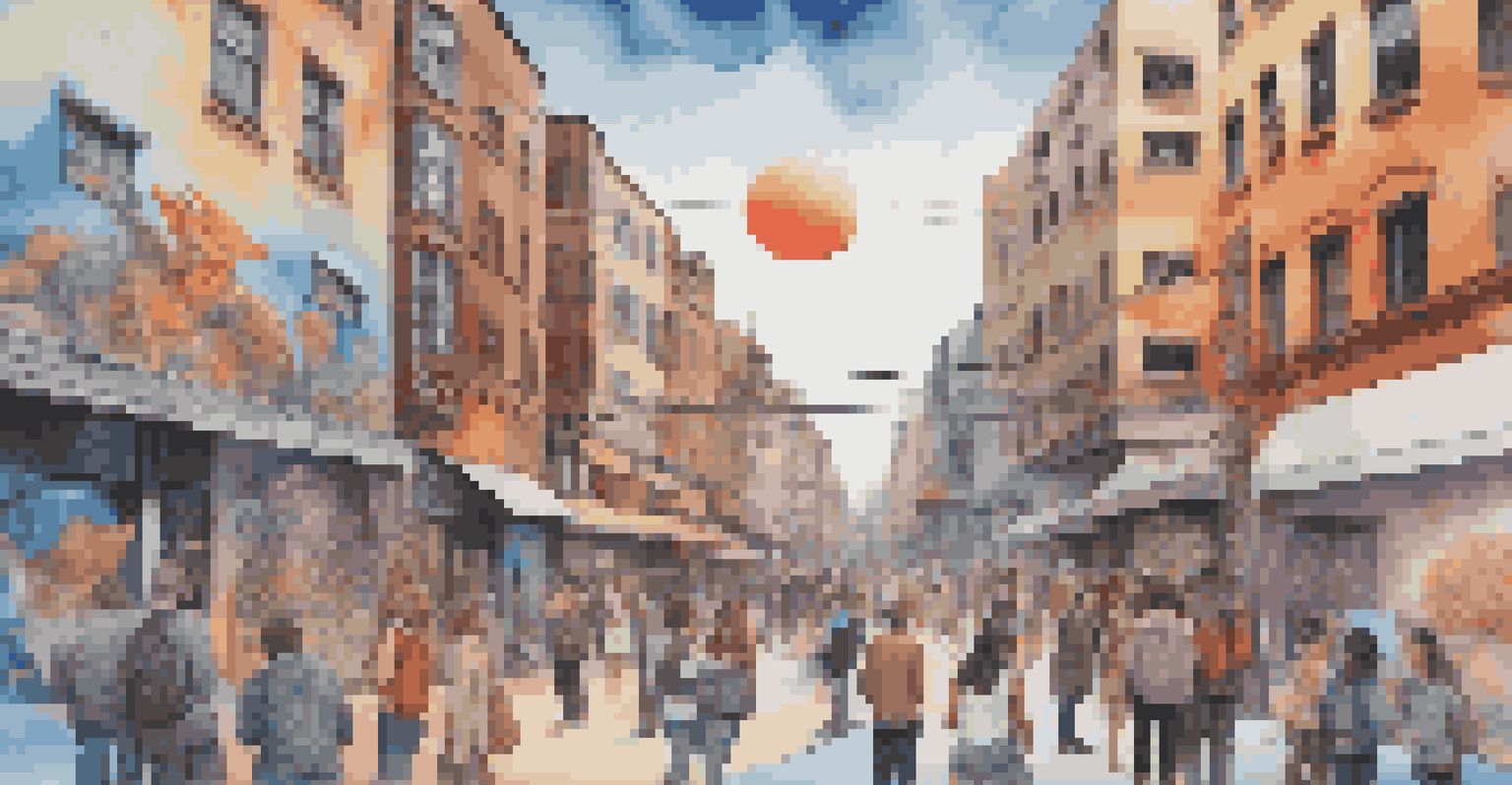 A street art installation with people using smartphones to view augmented reality features of the artwork.
