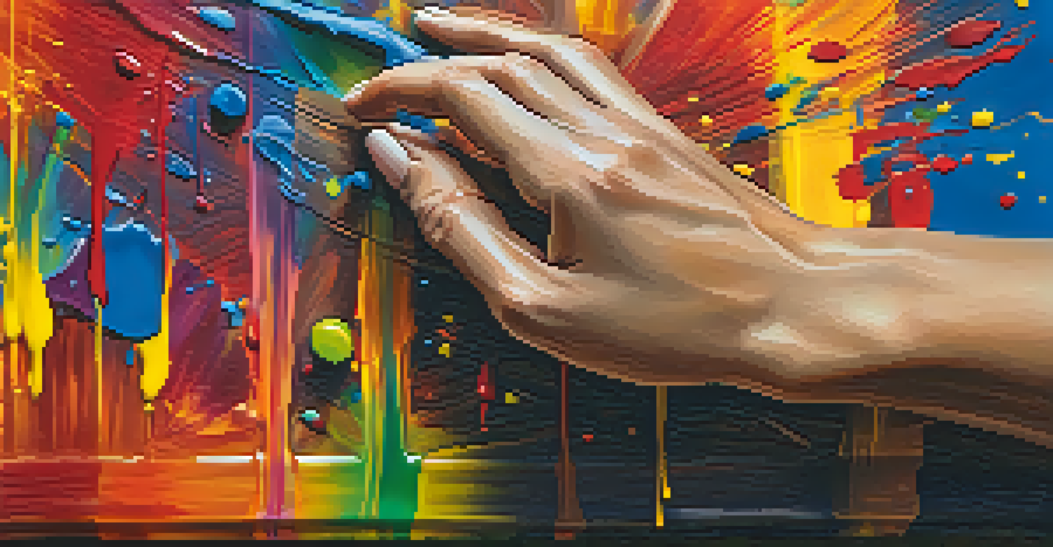 An artist painting a vibrant dance scene with colorful strokes on a canvas.