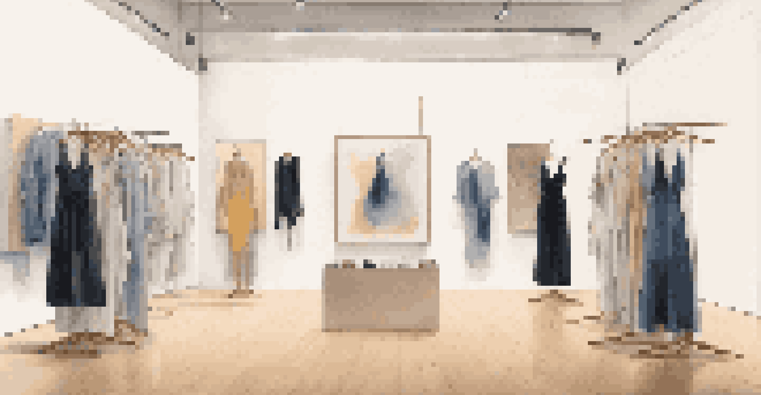 A fashion display showcasing a limited edition clothing line inspired by contemporary art, with abstract art in the background.
