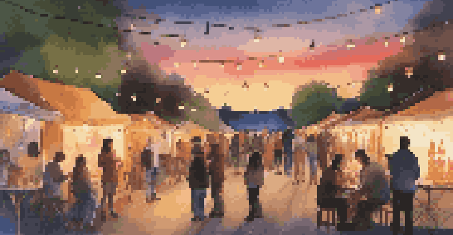 A peaceful evening art festival illuminated by lanterns, with attendees engaged in creative activities and enjoying the atmosphere.