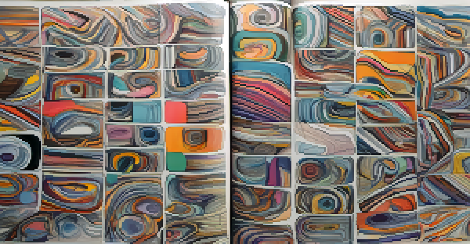 A sketchbook displaying expressive drawings that convey different emotions through color and form.