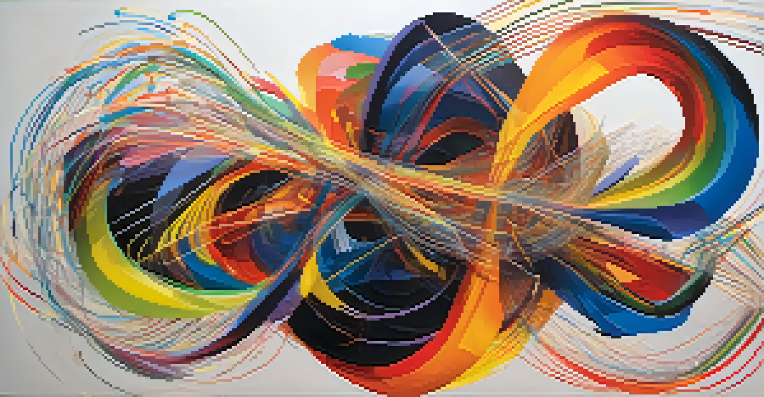 An abstract data visualization artwork with swirling patterns and vibrant colors against a dark background.