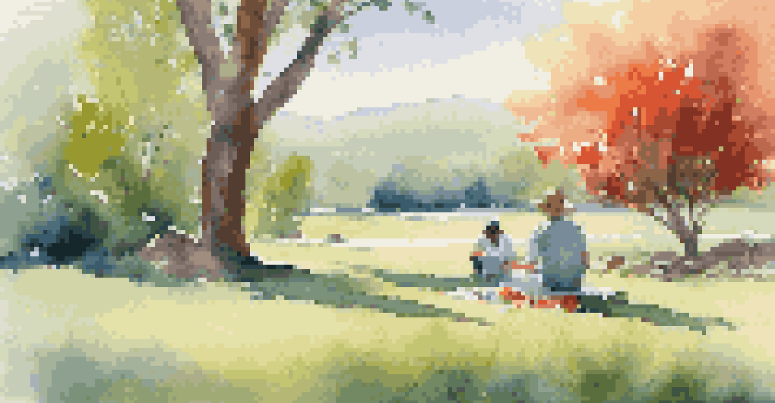 An artist painting a colorful landscape outdoors, surrounded by nature, with paints beside them.