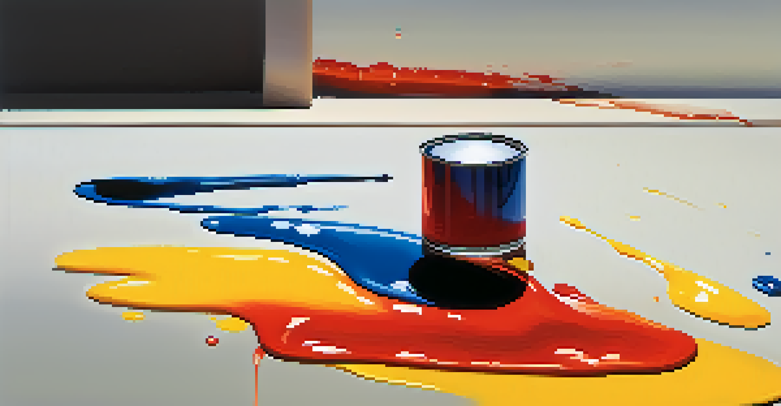 A colorful composition showing splashes of primary colors mixing into secondary and tertiary shades against a smooth gradient background.