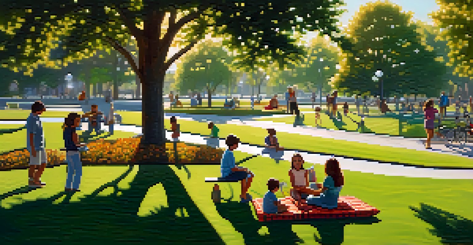 A modern sculpture in a public park, surrounded by families and children playing on the grass.