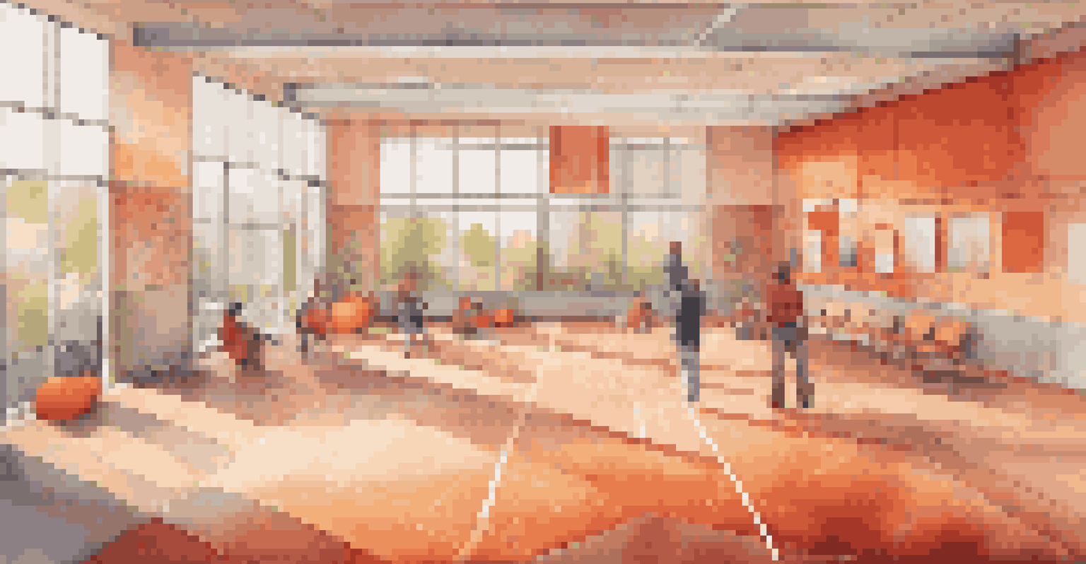 An interior of a vibrant community center with warm colors and natural light, showcasing textures and patterns.