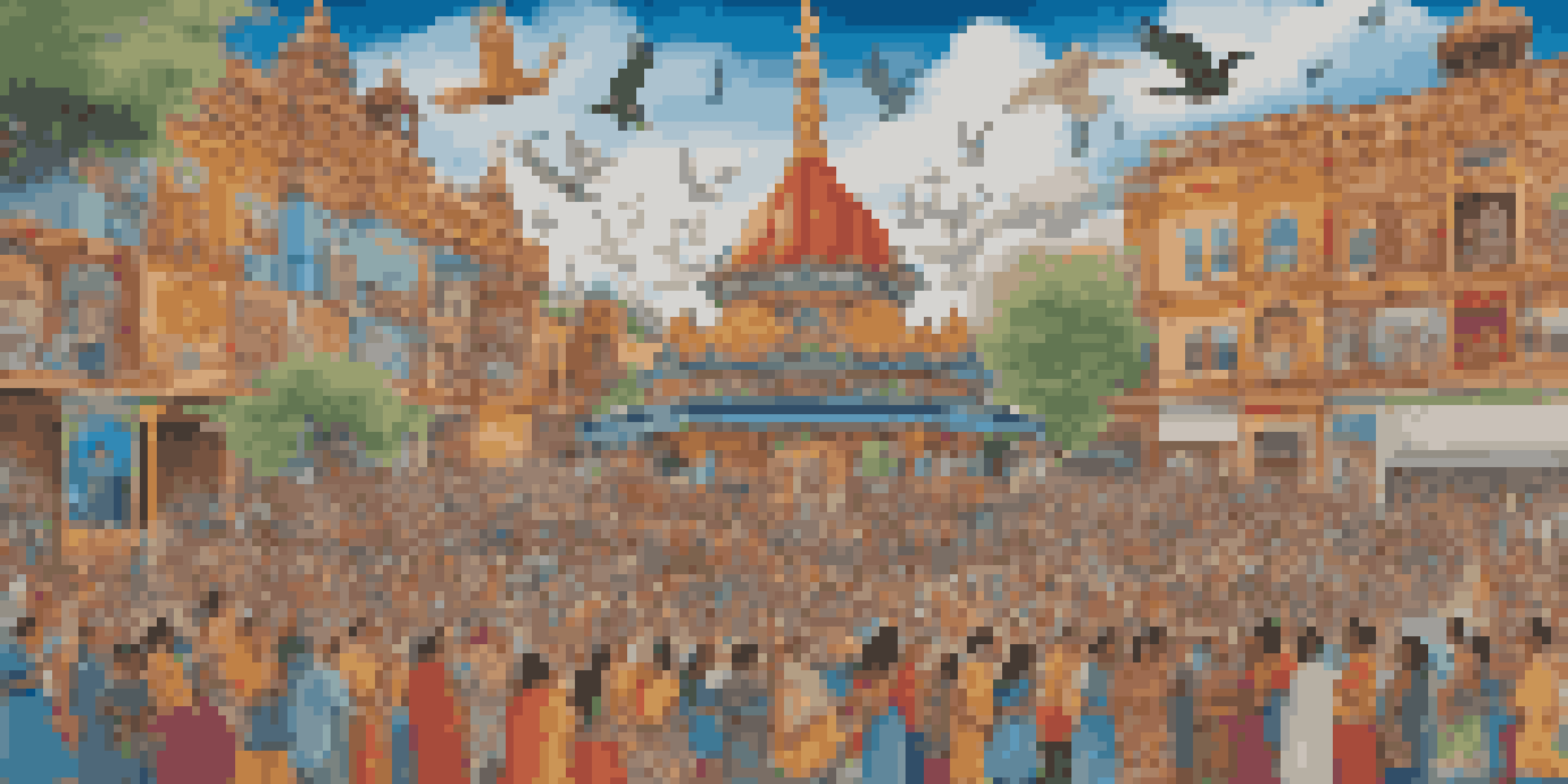 A colorful mural showing diverse people painting together, with symbols of peace and unity.
