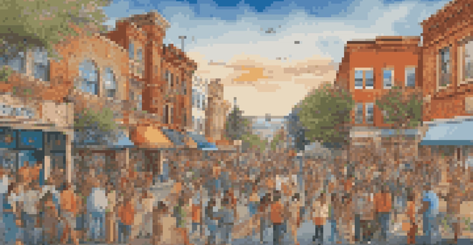 A colorful mural illustrating the cultural heritage of a community, with detailed images of local traditions and historical events under a clear blue sky.