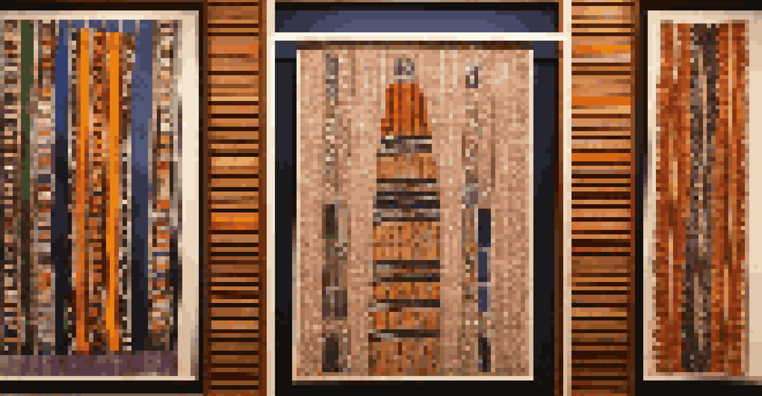 A close-up view of traditional African textiles with vibrant colors and intricate patterns displayed in an art exhibition.
