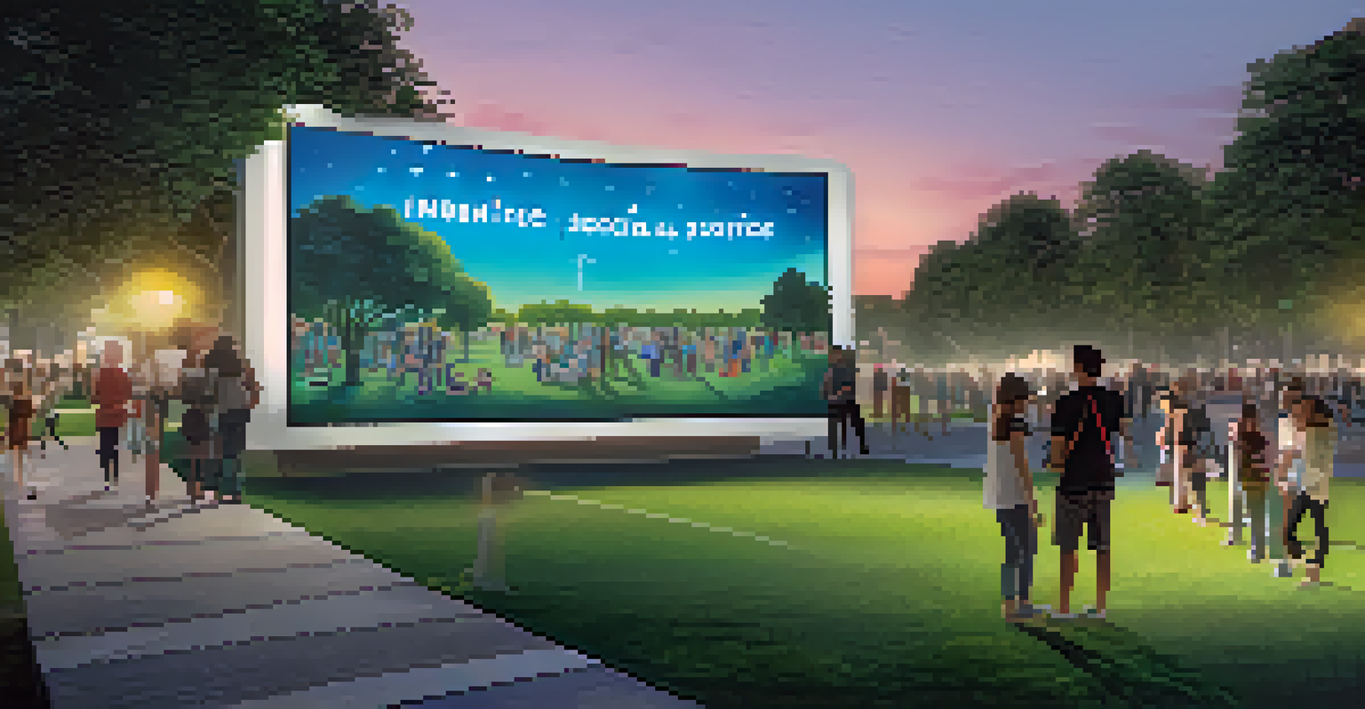 A public interactive art installation where people write thoughts on social justice on a digital wall, illuminated by bright LED lights.