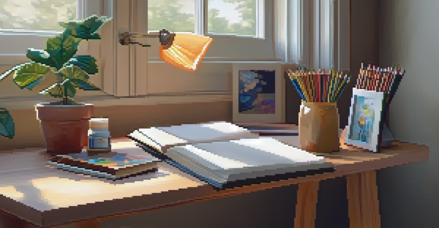 A cozy art corner at home with supplies and a comfortable chair, inviting creativity.