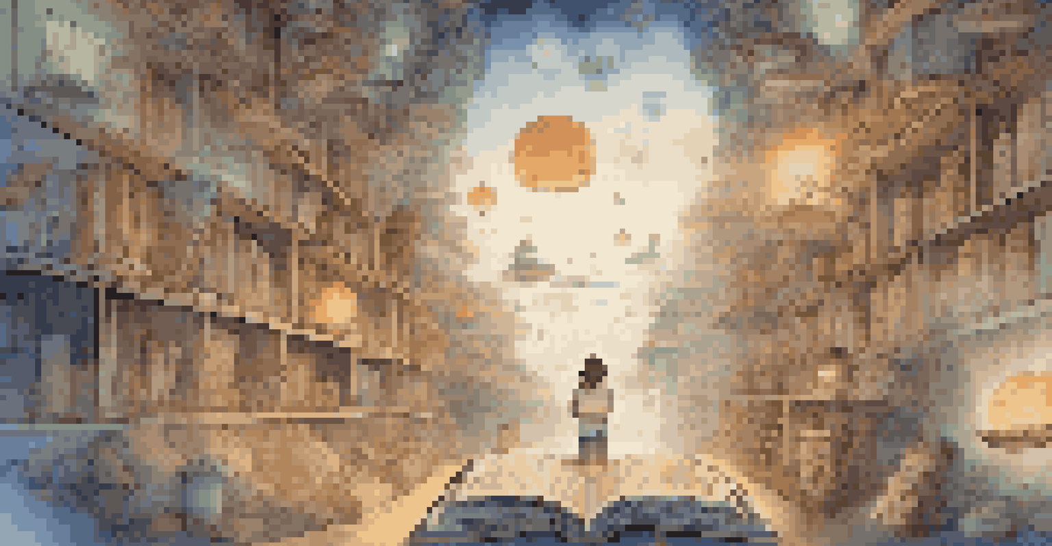 A futuristic reading scene with a reader engaging with an interactive e-book amidst animated visuals.