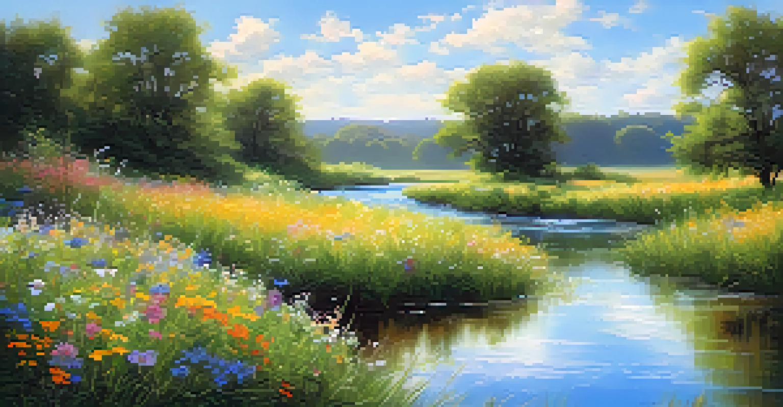 An Impressionist landscape of a sunlit meadow with wildflowers and a river, capturing the beauty of nature's fleeting moments.