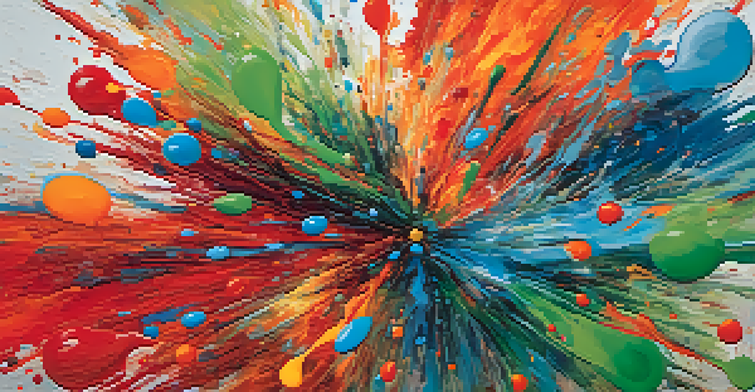 An abstract artwork using vibrant colors to represent emotions, with swirling shapes and textures.