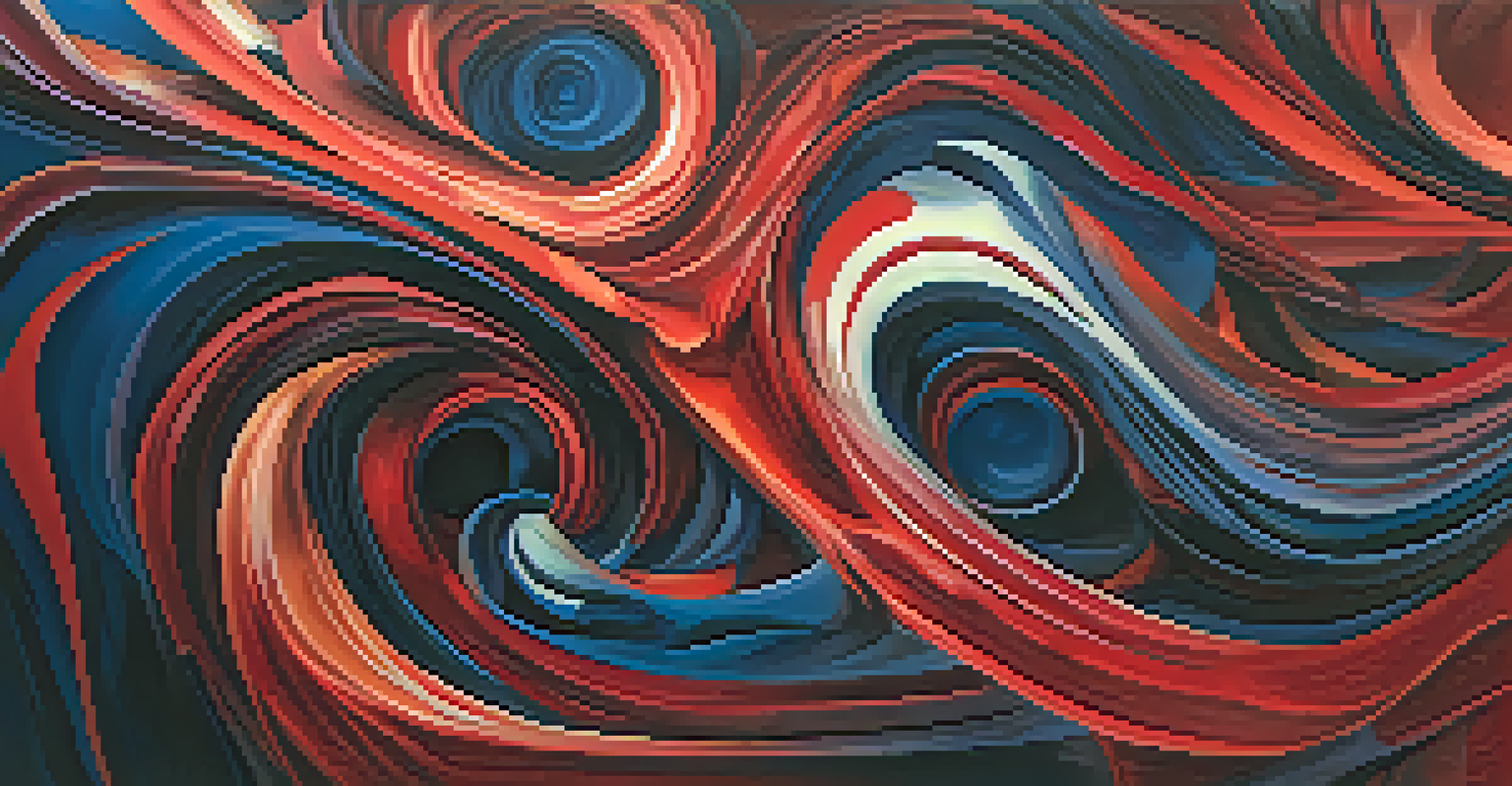An abstract image depicting swirling colors and shapes that convey emotions of anxiety and introspection.
