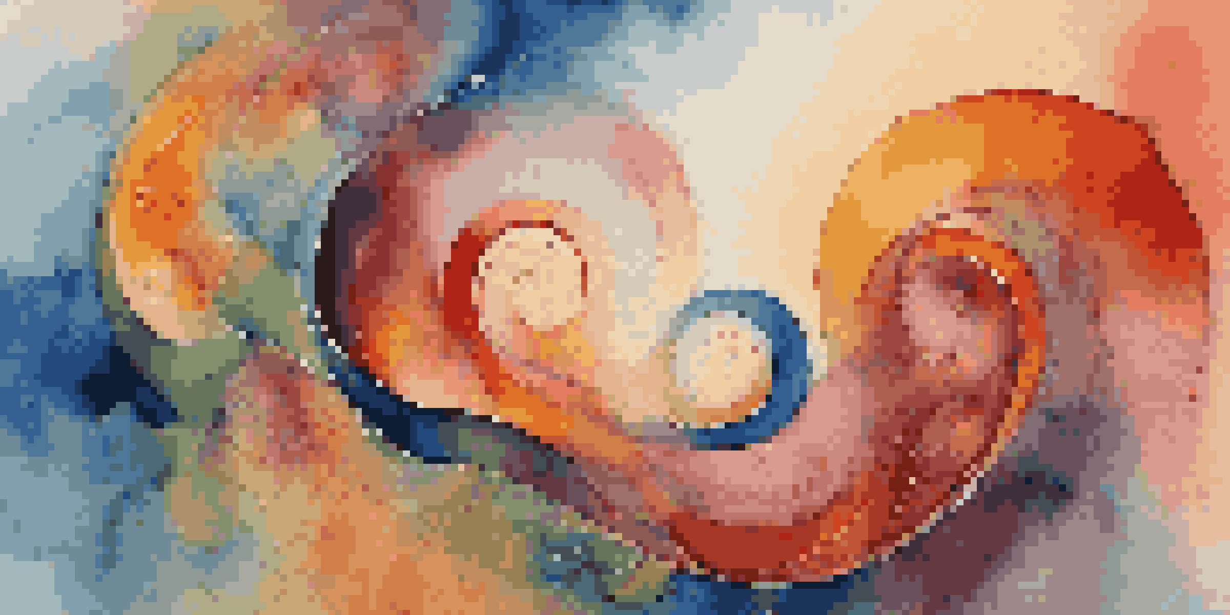 An abstract painting with bold colors and sweeping shapes representing mythology, featuring spirals and organic forms.