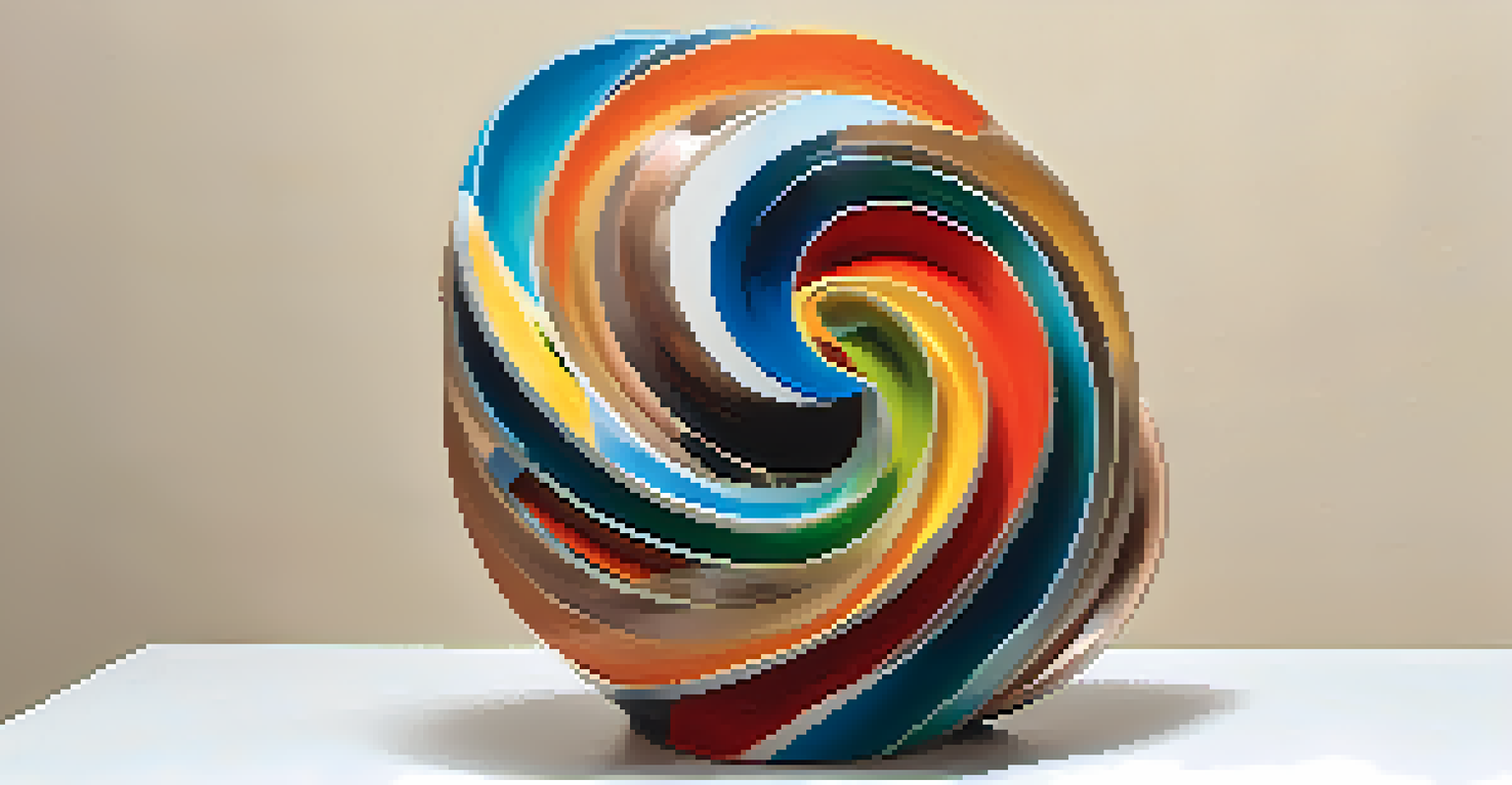 An abstract sculpture with swirling shapes and bright colors, symbolizing the blend of memory and imagination.