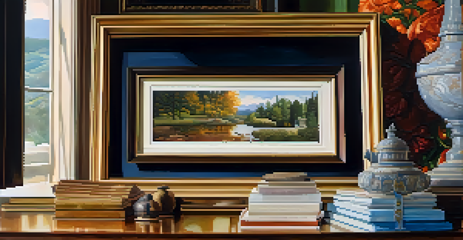 A close-up of a vibrant painting showcasing intricate brushwork and rich colors in natural light.