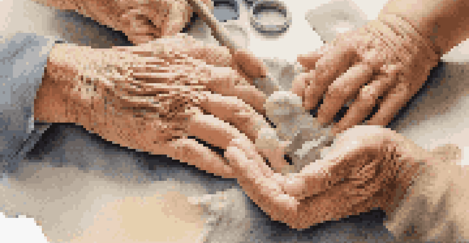 Close-up of hands from different generations working together on a craft project, highlighting the bond and creativity among family members.