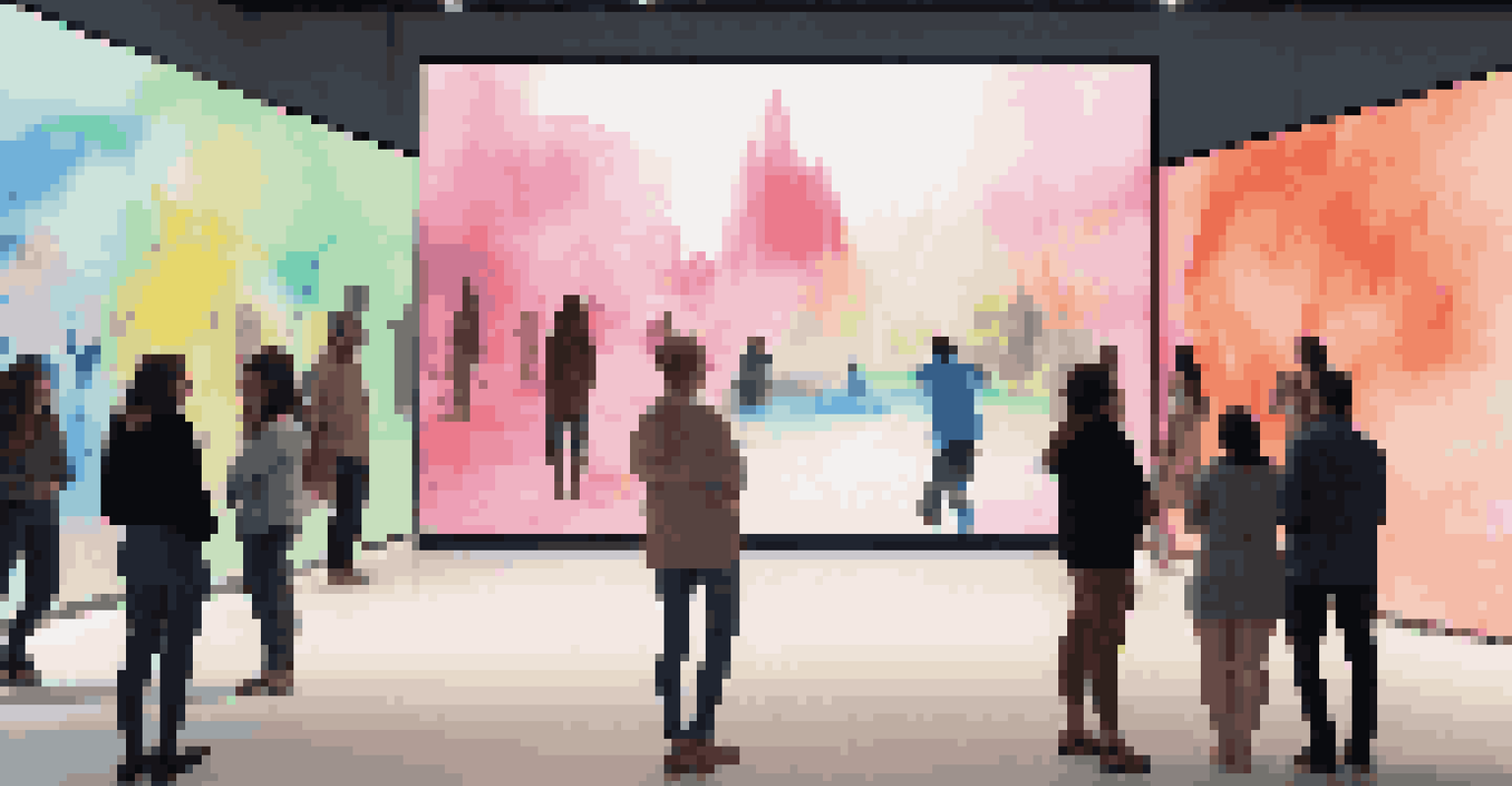A digital art exhibition with an interactive artwork on display and engaged viewers.