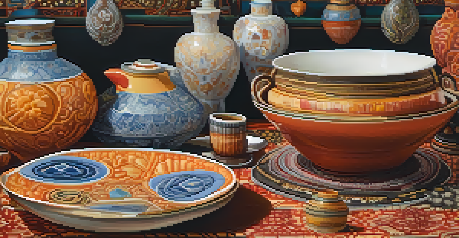 A close-up of a mixed media artwork combining ceramics and embroidery, featuring warm colors and intricate textures reflecting women's experiences.