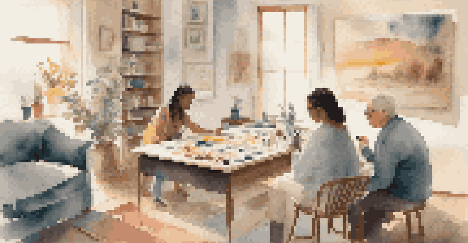 A person engaged in an art therapy session, painting in a softly lit room with art supplies around, and a therapist observing.