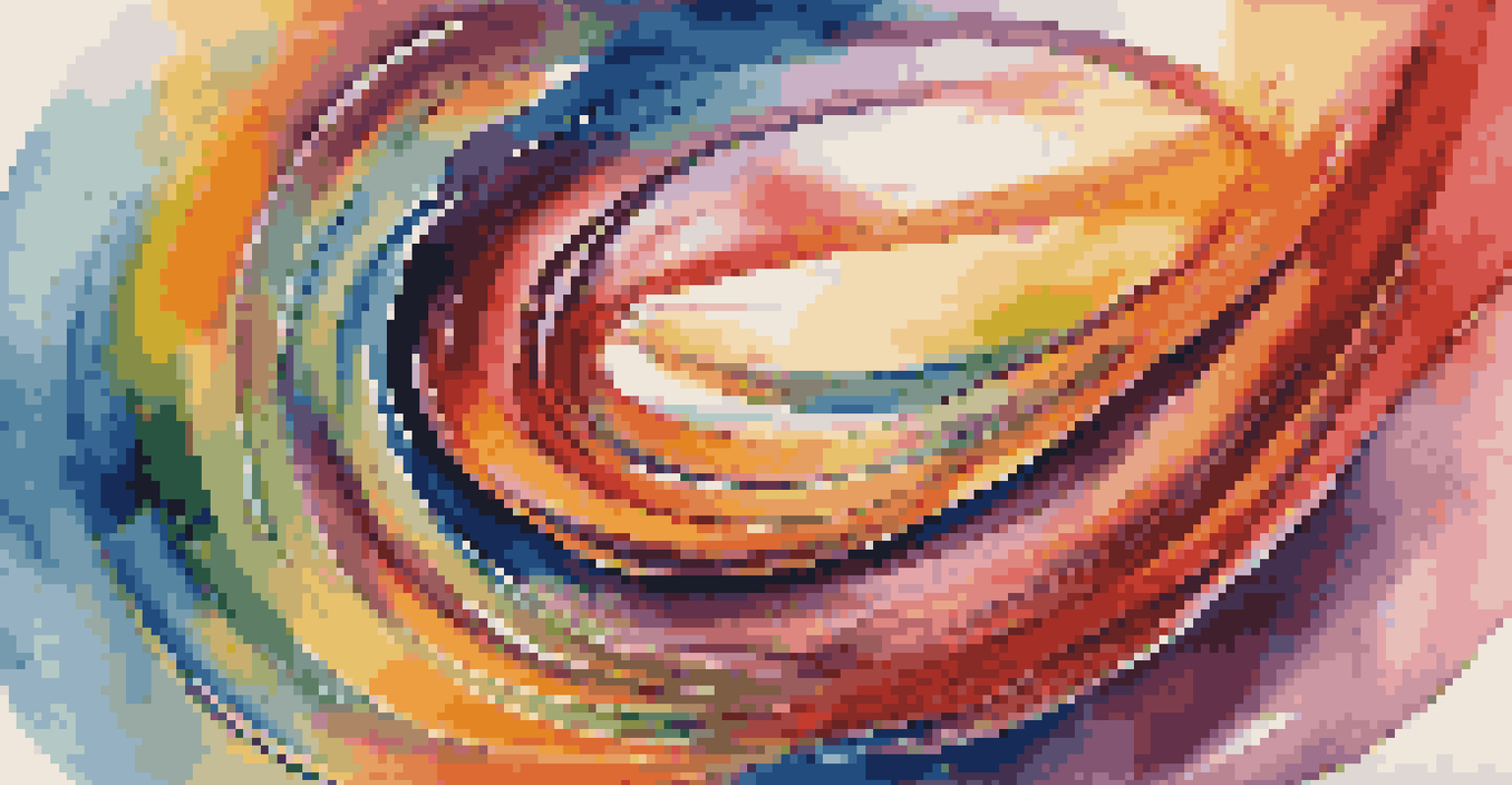An abstract digital painting illustrating a journey of emotions with vibrant and dark colors, symbolizing healing and challenges.