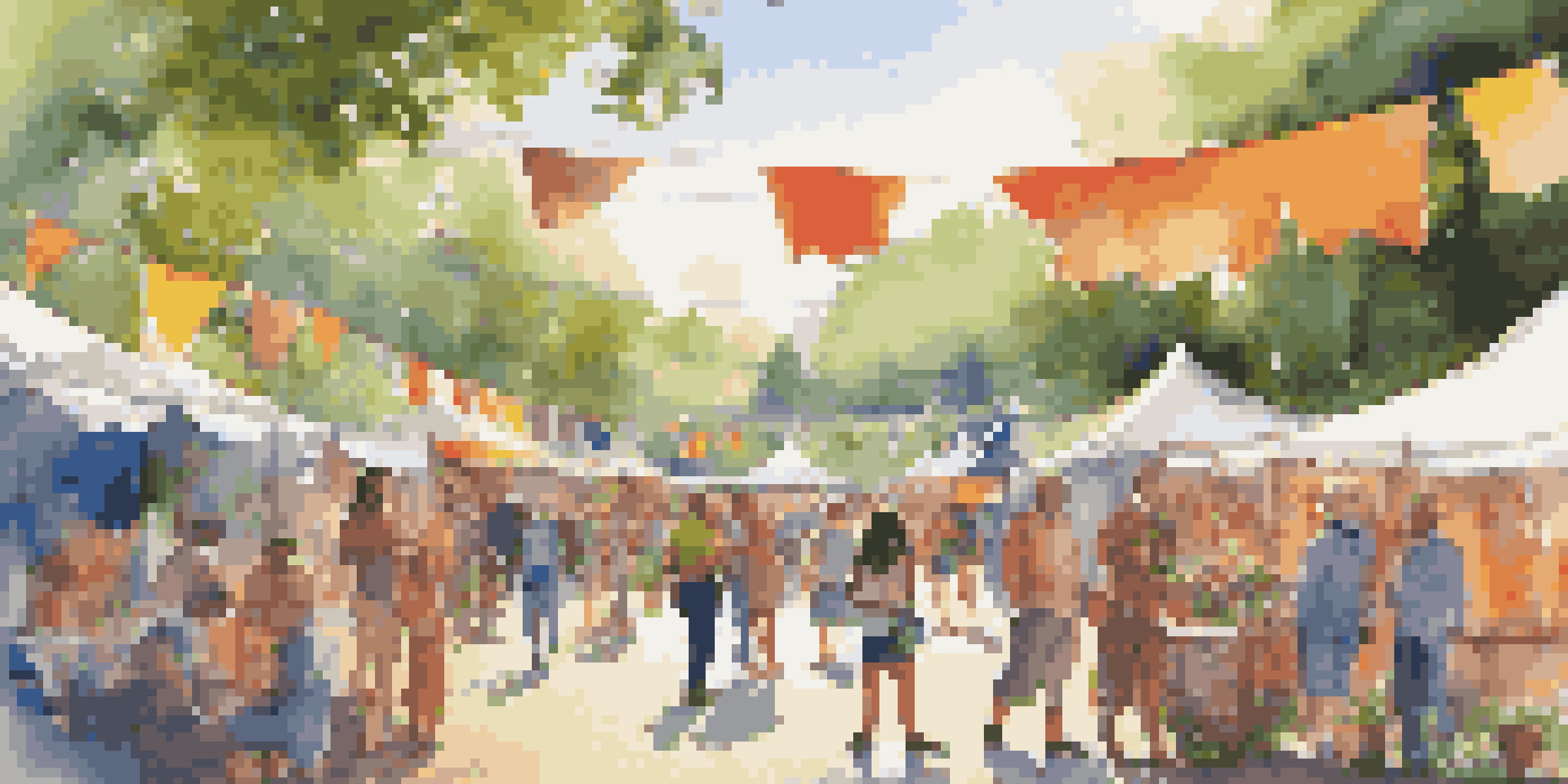A lively outdoor art festival with local artists and attendees enjoying the creativity and community spirit.