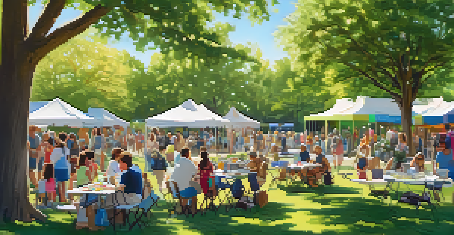 A community art event in a park with local artists and families enjoying the artworks.