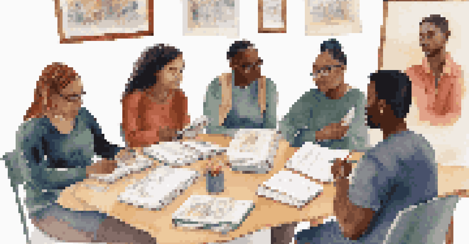 A diverse group of people in a creative writing workshop, sharing stories and expressing empathy.