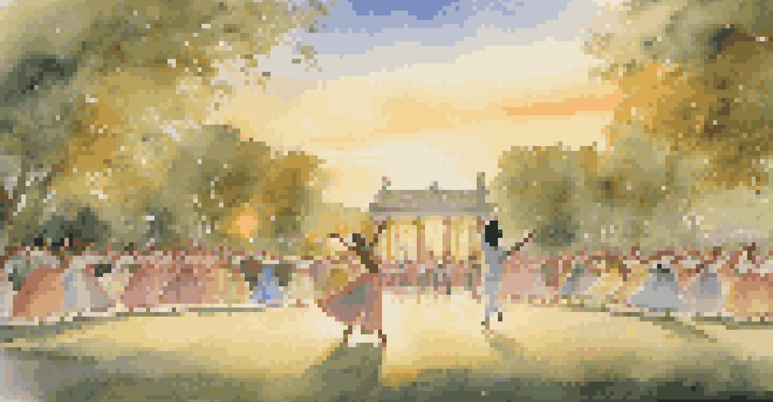 A performance scene featuring dancers in colorful costumes, showcasing emotions of struggle and hope.