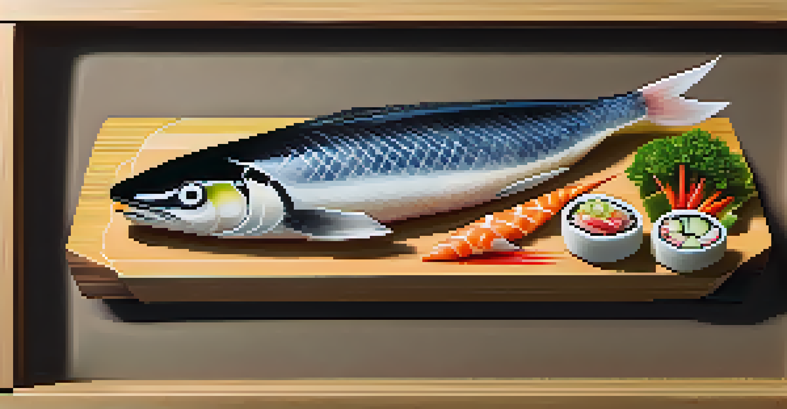 A colorful sushi dish on a dark wooden table, illuminated by cool lighting, showcasing fresh ingredients and bamboo decor in the background.