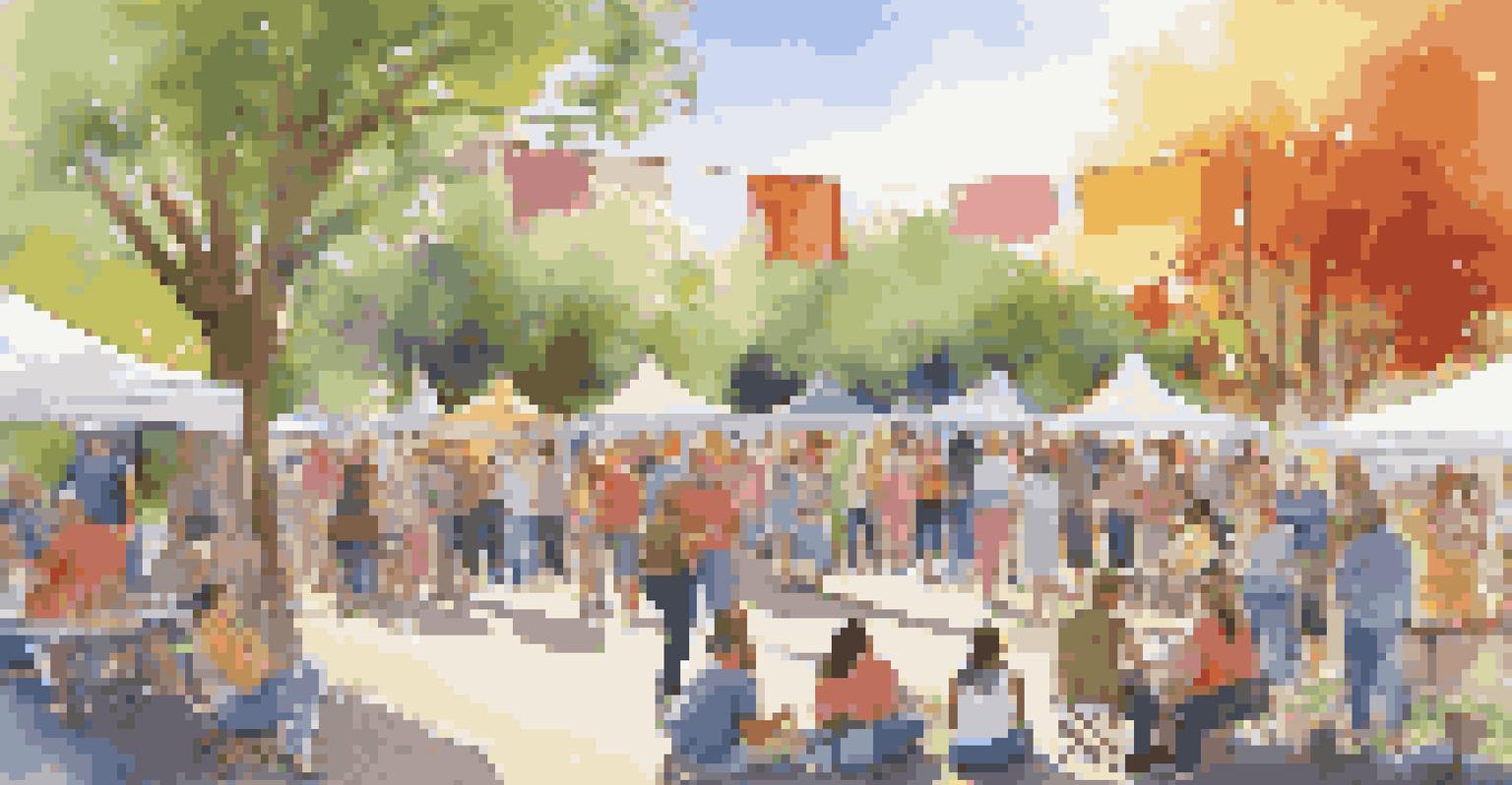 An outdoor community art event with artists creating murals and residents participating in workshops, filled with color and engagement.