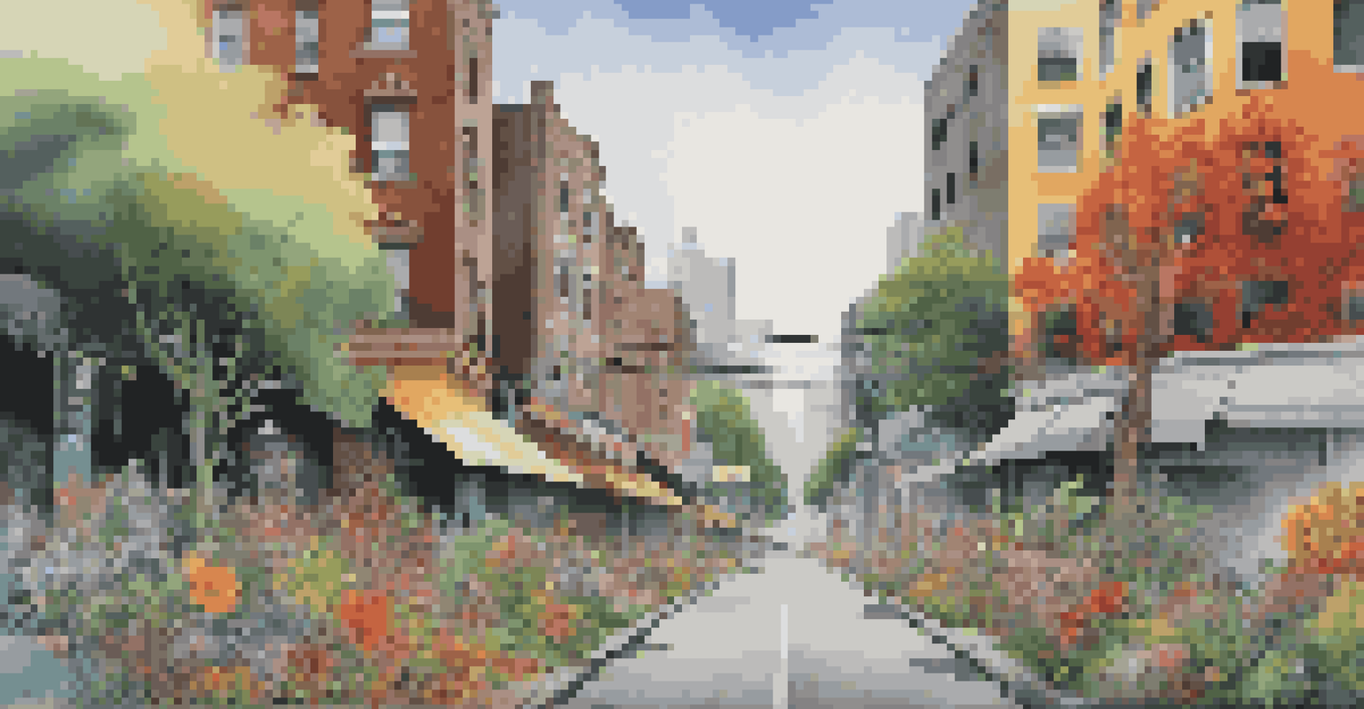 A street mural depicting nature's beauty alongside pollution, with people admiring the artwork.