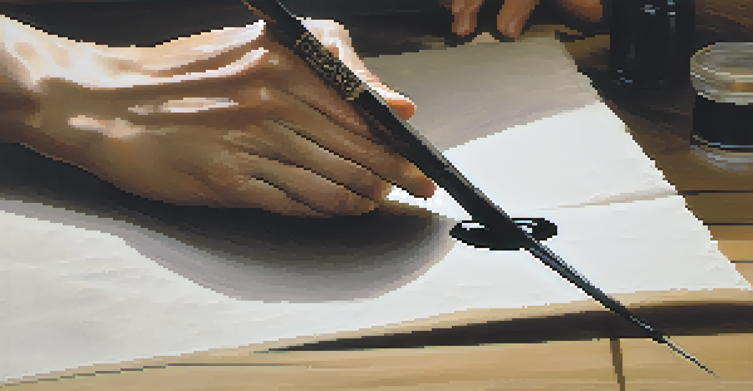 A close-up of an artist's hand performing Japanese calligraphy on rice paper, focusing on the brush strokes.