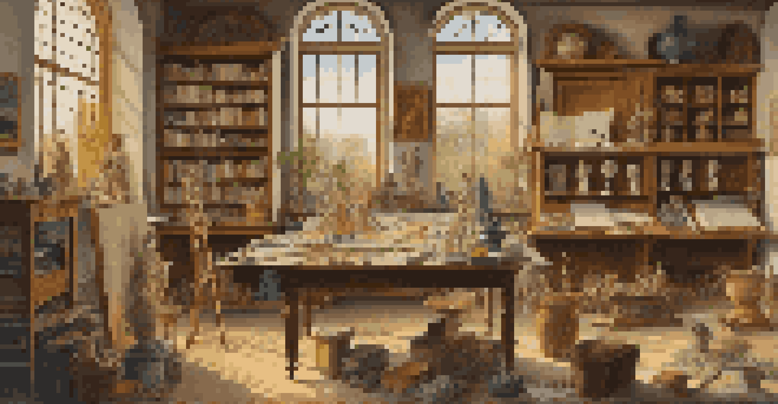 A Renaissance artist's studio with canvases, sculptures, and an artist painting a landscape, illuminated by soft light from a large window.