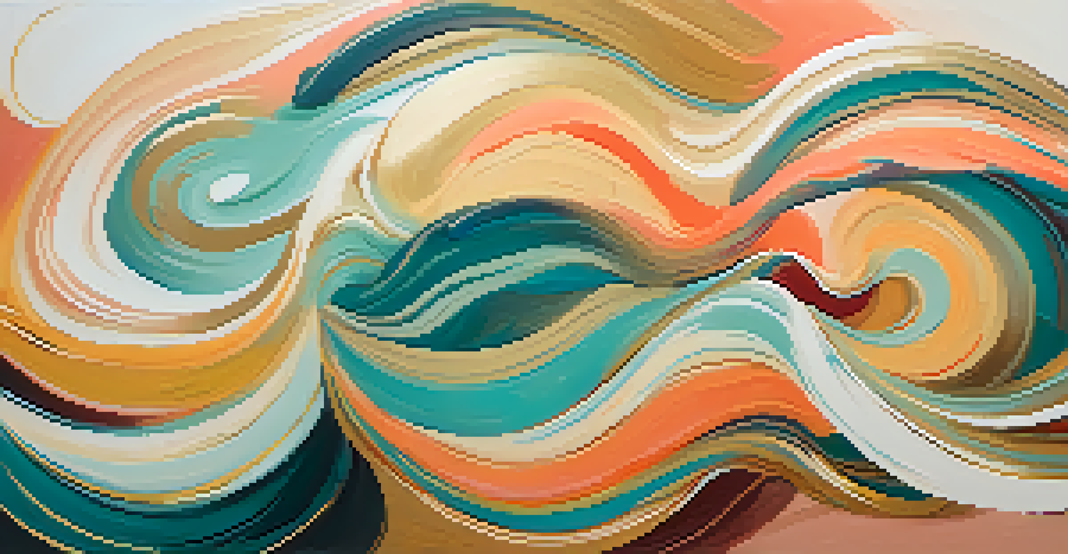 An abstract artwork with swirling colors and shapes representing emotions like joy and nostalgia.