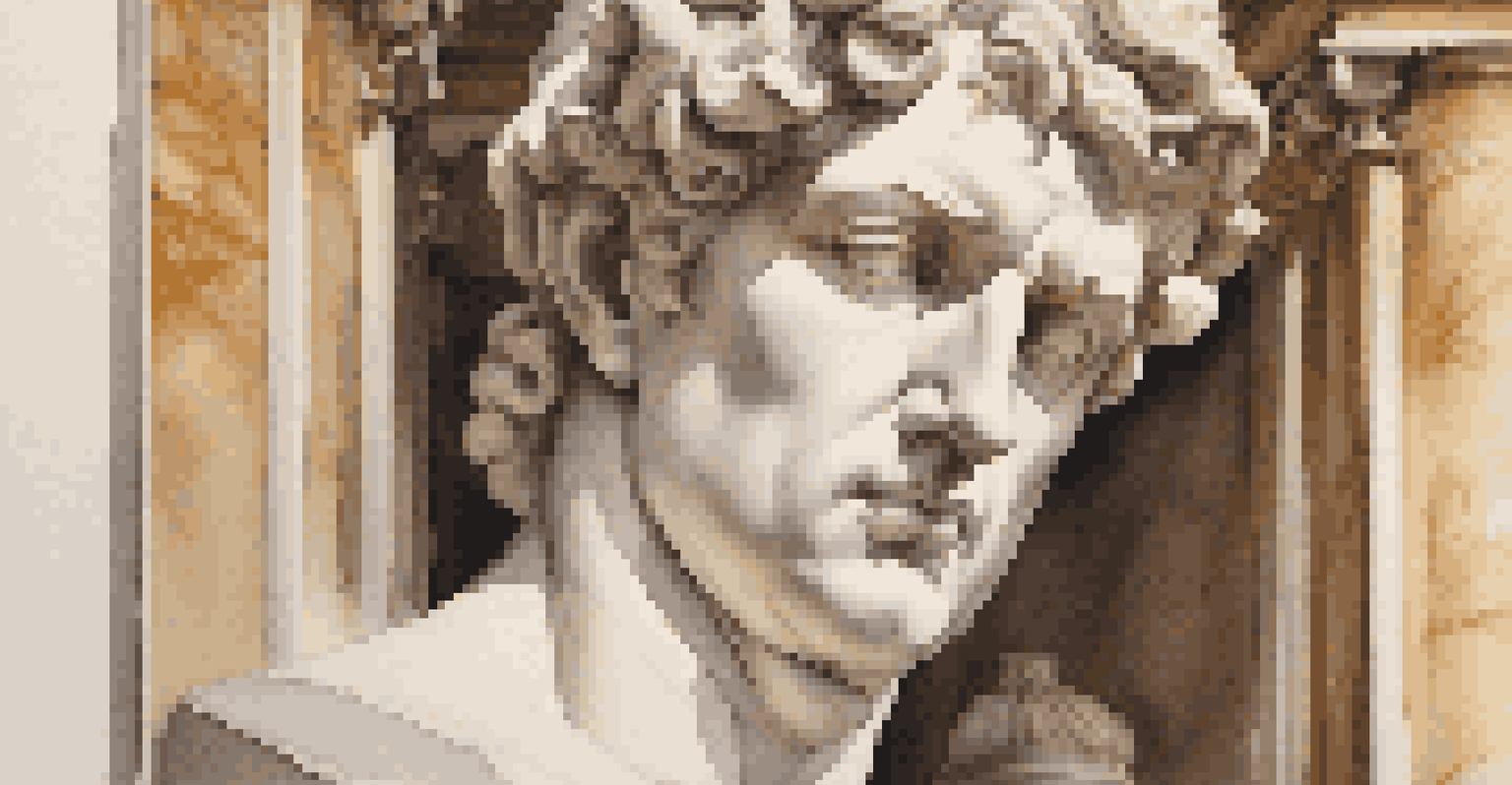 A detailed close-up of a classic marble sculpture in a museum with soft lighting.