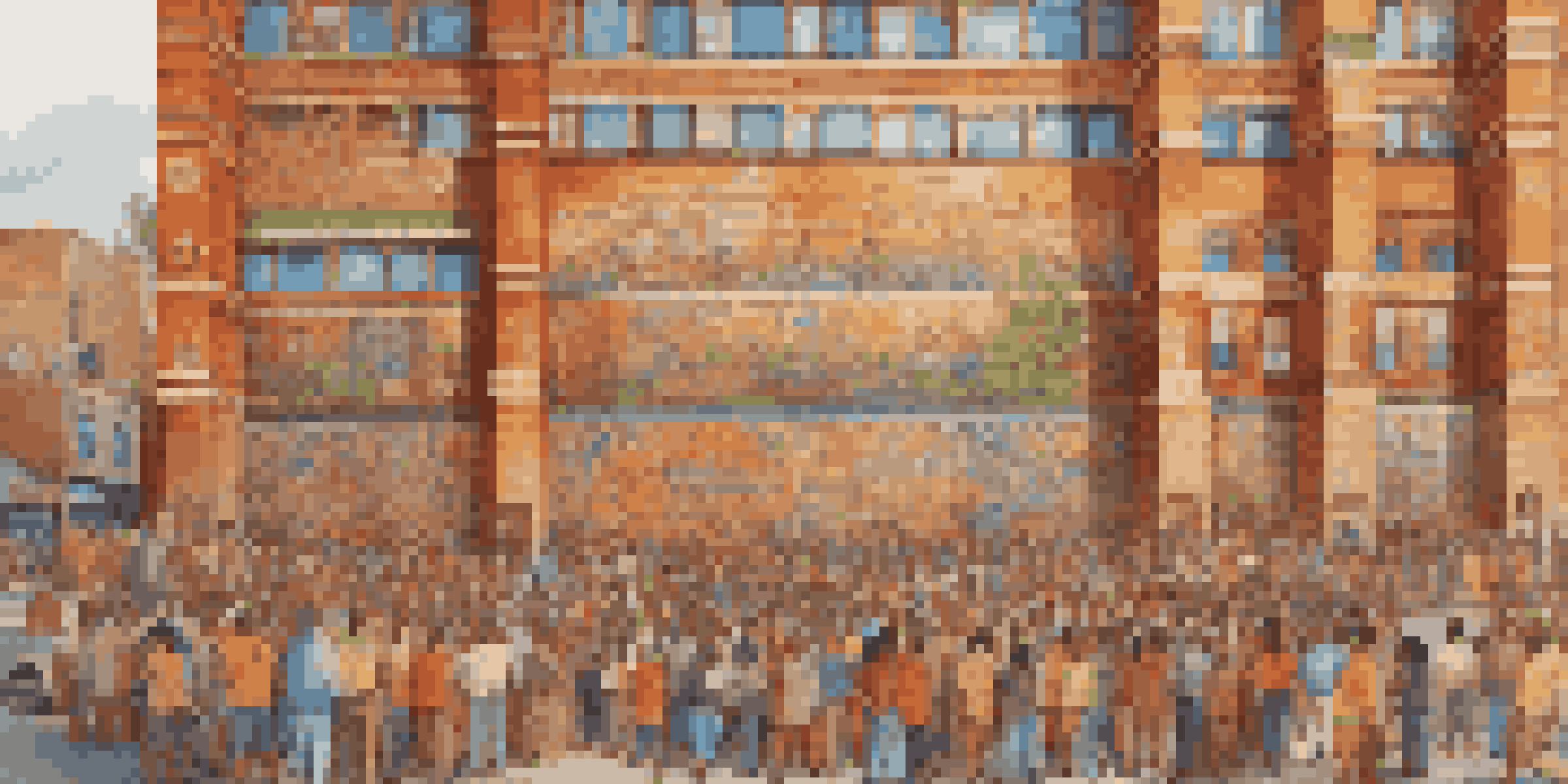 A colorful mural showing community members with cultural symbols, illuminated by the sun.